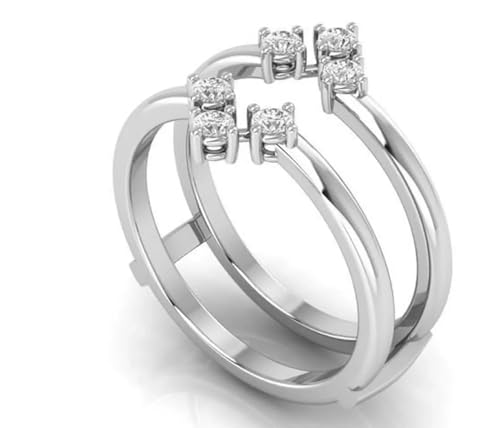 Ranjeeta Round Cut Simulated White Diamond 925 Sterling Silver 14K White Gold Over Diamond Wedding Enhancer Wrap Ring Guard for Women's2