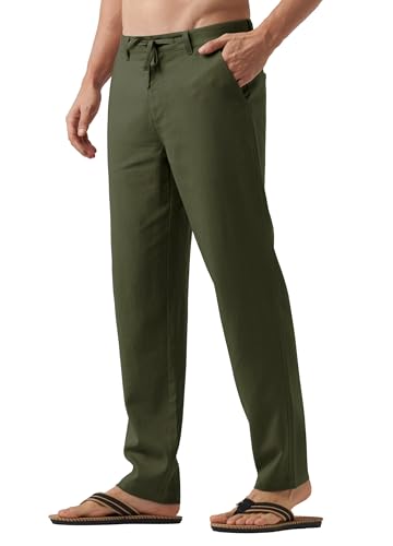 Image of Willit Men's Linen Pants Casual Lightweight Drawstring 29 inch 30 inch 32 inch