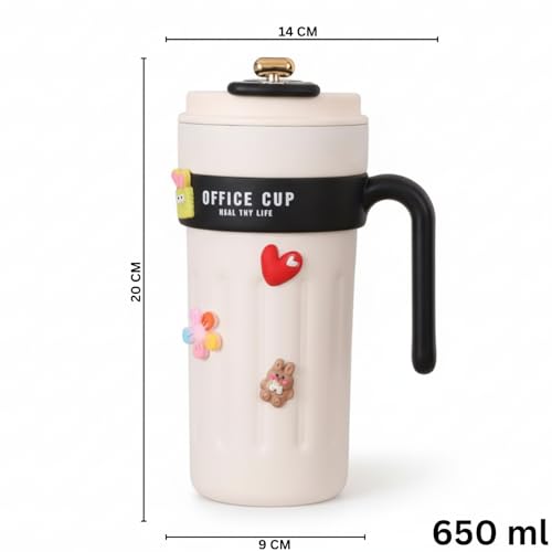 Image of NYRWANA Smart Coffee Travel Mug 650ml | 304 Stainless Steel Vacuum Insulated Cup | LED Touch Screen Temperature Display | Leak-Proof Flask for Hot & Cold Drinks, Office, Travel & Outdoor (Cream Black)