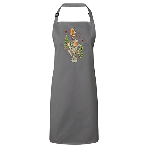 Tablier cuisine gris héron poisson surréaliste anti-tache et élégant