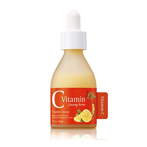 KLARMED 100% Vegan Vitamin C Serum For Face With 20% Ginseng Berry, 5% Hyaluronic Acid, Organic Bakuchiol Retinol, Korean Skin Care Anti Aging Dark Sport Remover Boost Skin Collagen Pore Minimizer