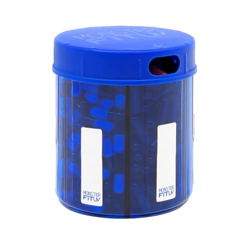 Image of Supplement Pill Dispenser Bottle, 6 Compartment, Labels, Easy Open, Anti-Mixing, UV Protected, Monthly Vitamin, Monster Fit Jr Medication Holder (Cobalt Blue, Small)