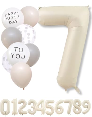 La Kissa 数字 バルーン ベージュ 大きい 誕生日 風船セット くすみ ナンバーバルーン アイボリー バースデー デコレーション (7, くすみホワイト)のサムネイル