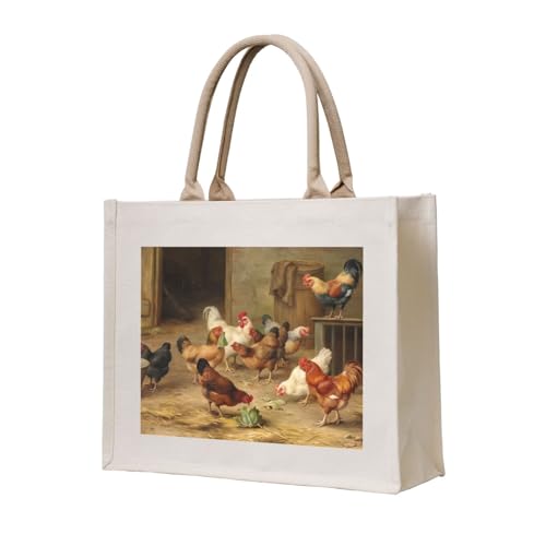 CRJSYCBYB Sac fourre-tout en toile imprimée pour femme Motif poulet rôti, beige, Taille unique