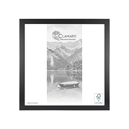 Clamaro Cornice portafoto quadrata 24 x 24 cm | nera opaca | moderna cornice per quadri in MDF con vetro acrilico, piastra posteriore e gancio (orizzontale e verticale)