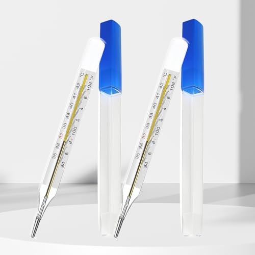 ℉ & ℃ Clinical Glass Thermometer for Underarm 2PCS - Classic Non Digital Thermometer for Adults - Accurate Easy Reading by AiBi TECH
