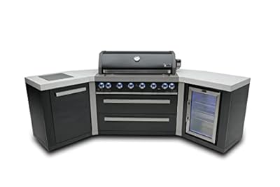 Mont Alpi MAi805-BSS45FC 44-inch 6-Burner 115000 BTU 45 Degree Black Stainless Steel Gas Outdoor Kitchen Bar Island Grill w/Fridge Cabinet + Infrared Side & Rear Burner