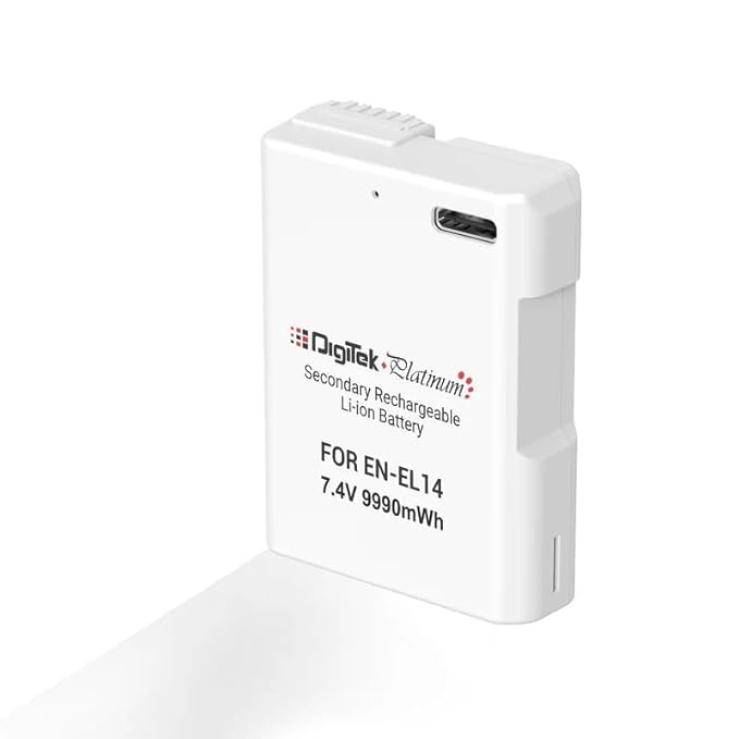 Image of Digitek Platinum (EN-EL14 Type C) 1350mAh Li-ion Battery for Nikon DSLR Cameras with Type-C Charging Cable, for Nikon D3100, D3200, D3300, D3400, D3500, D5100-D5600, DF DSLR, and Coolpix P7000-P7800