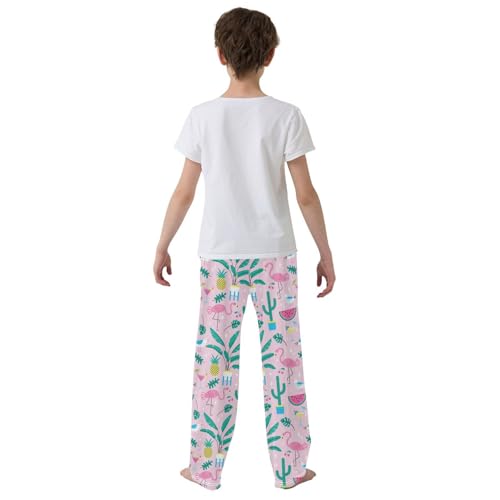 Summer Flamingo Cactus Pineapple Boys Long Pants Soft Trousers Elastic Waist Kids Lounge Bottoms with Pockets S-XL3