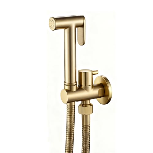 YYBAO Gebürstetes Gold Bidet Handbrause Set für WC, Bidet Armaturen WC Messing Wandmontiert Baby Cloth Diaper Sprayer mit 1.5m Duschschlauch, für Personal Hygiene