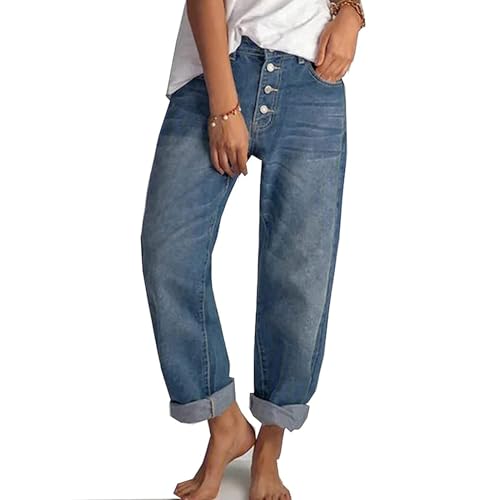 Sawmew Jeans Tonneau Pour Femmes, Jeans Courts À Jambe Large, Taille Haute, Baggy, Boyfriend, Mom,...