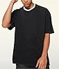 KAMISIGA Men's T-Shirt Cotton T-Shirt Oversize Round Neck T Shirt for Men Women Washed and Aged Sweatshirt Black #3