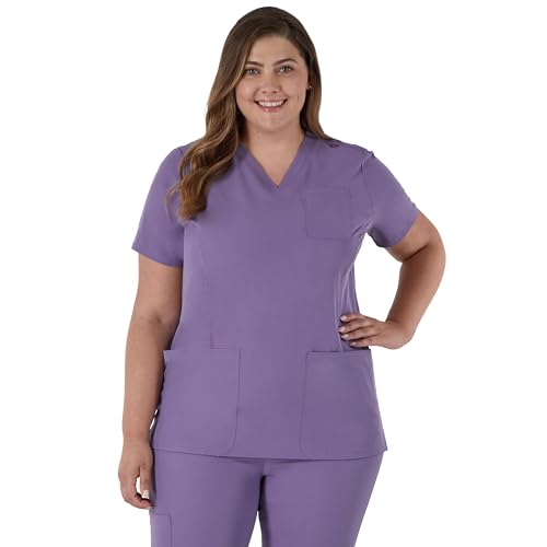 Hanes Women's Scrubs Healthcare Top, Moisture-Wicking Stretch Scrub Shirts, Ribbed ...
