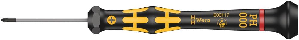 Wera 1550 PH Kraftform Micro ESD Screwdriver for electricians, PH 000 x 40 mm, 05030117001, Black/Yellow