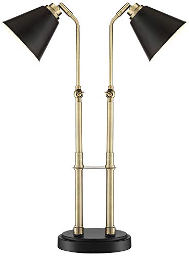 Possini Euro Design Sentry Mid Century Modern Desk Lamp 23" High With Usb Charging Port Black Brass Gold Metal Led Adjustable Cone Shade For Living Room Bedroom House Bedside Nightstand Office #TOP7