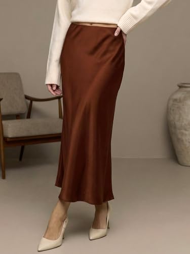 Image of ADDYVERO Premium Satin Finish Flowy A-Line Fit Midi Skirt for Women