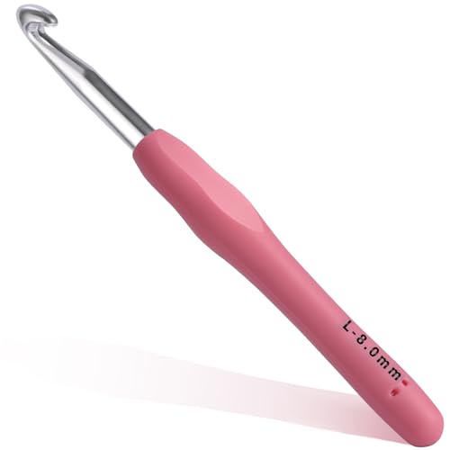 8mm Crochet Hook, Ergonomic Crochet Hook, Smooth and Extra Long Knitting Needles, with Soft Rubber Ergonomic Handle and Aluminum Tip, Perfect Beginner and Arthritic Crochet Hooks (8 mm)
