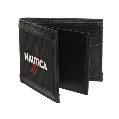 Image of Nautica Men's Bifold Leather Wallet | RFID Blocking | ID Window | Card Slots | Organization | Durable | Stylish