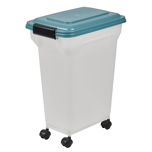 Iris Ohyama Hundefutter Aufbewahrung mit Rollen, 20L/7.5kg, Blau, Luftdichte Futterbox, Trockenfutter, Futterbehälter, Für Hunde, Katzen, Tierfutterbehälter, Schaufel, BPA-frei, Futtertonne, ATS-M