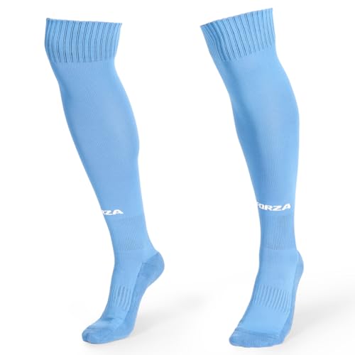 FORZA Classic Football Socks [9 Colours] | Knee-High Football Socks with Reinforced Heel & Toe - Available in Sizes XS-XL (S/M (UK 4-7), Sky Blue)