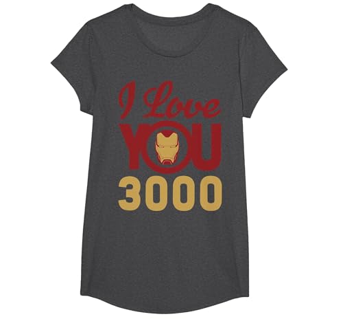 Marvel Avengers Iron Man I Love You 3000 T-Shirt, Girls, Dark Heather Grey, X-Small