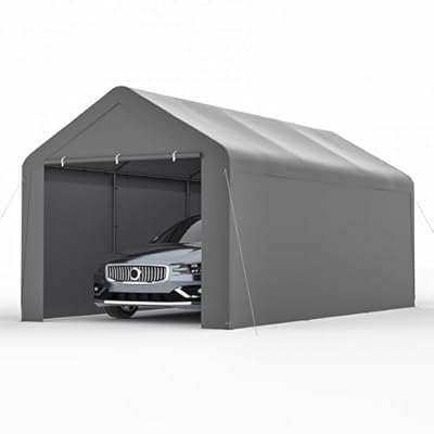 Carport, 10 x 20 Heavy Duty Carport Canopy with Removable Sidewall, Portable Garage with All-Season Tarp, Outdoor Storage Shelter Waterproof Car Canopy for Party Event Wedding Gathering (Grey)