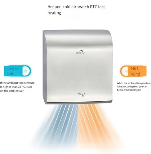 Image of Dolphy 304 Stainless Steel Commercial Hand Dryer | Smart Power-Saving |Touchless Automatic Hand Dryer for Bathroom | 950 W (Hot & Cold)