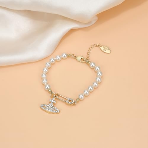 Collier perles Saturne femme avec pendentif planète diamant - 4