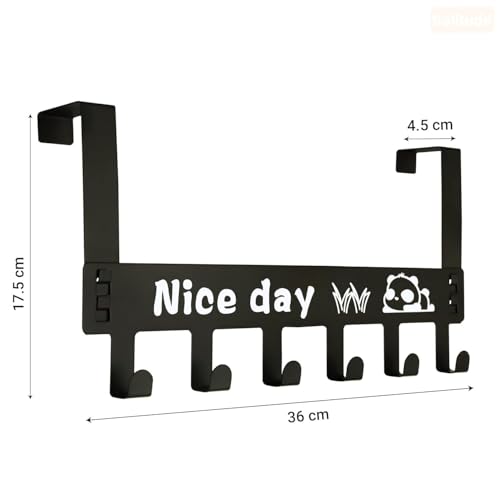 Image of Heavy Duty Over Door Hook Hanger for Cloths, Carben Steel | Nice Day Print Hook Use of Bathroom, Kitchen, Bedroom | Towel, Scarf, Coat Holder | Removable Door Hanger (6 Hooks)
