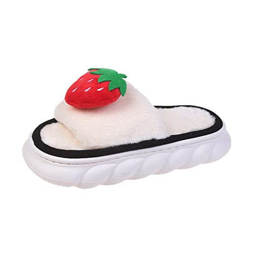 Fuzzy Colorful Fruits House Slippers Soft Plush Furry Open Toe Cozy Winter Comfy Breathable Sandals Thick Soled Shoes for Women and Girls