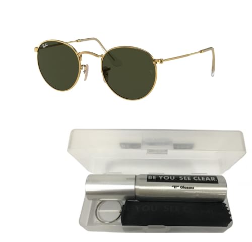 Ray-Ban RB3447 Sunglasses Bundle: RB 3447 ROUND METAL 001 Round Metal Arista G-15 Green and Eyewear Cleaning Kit2