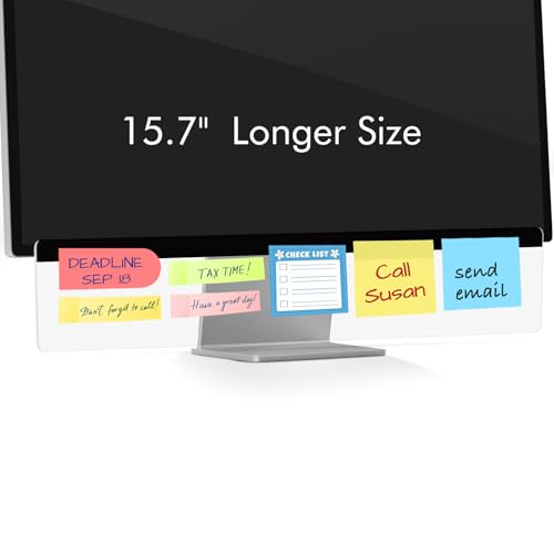 DOLLAR BOSS 15.7" x 3.1" Monitor Memo Board, 1 Pc Clear Acrylic Office Desk Accessories Computer Screen Side Note Holder Transparent Message Board for Sticky Notes Reminders & Memos, Fits PC & Laptop