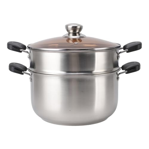 Olla de Stock, Olla de Vapor de Vapor de Acero Inoxidable en Espesor de Doble Capa con Cesta de Vapor y Tapa de Vidrio, Utensilios de Cocina de Olla de Vapor Multipropósito