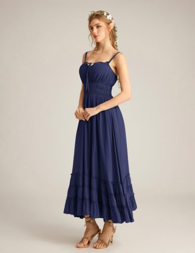 Scarlet Darkness Women's Summer Maxi Dress 2026 Boho Sleeveless Ruffle Flowy Milkmaid Sundress with Pockets Navy S — view 3