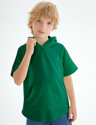 Image of Spring&Gege Boys Light Weight Short Sleeve Hoodie Casual Solid Pullover Hooded T-shirt with Pocket