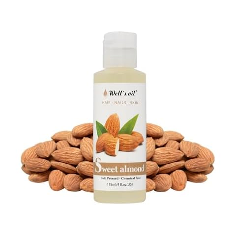 Well's Oil SWEET ALMOND OIL | 4oz(118ml) | All-Natural | For Hair + Skin | Refined, Cold Pressed | absorbs easily | Moisturizing, Health Skin Cover