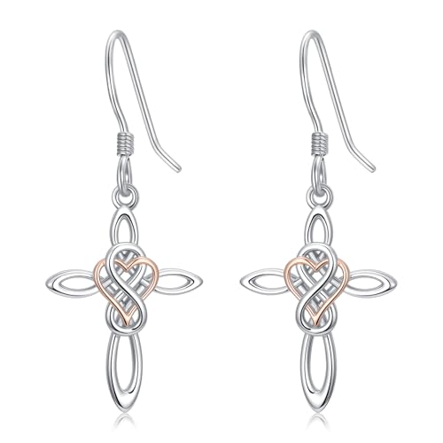 Boucles d'oreilles croix celtique argent 925 femme pendantes cœur