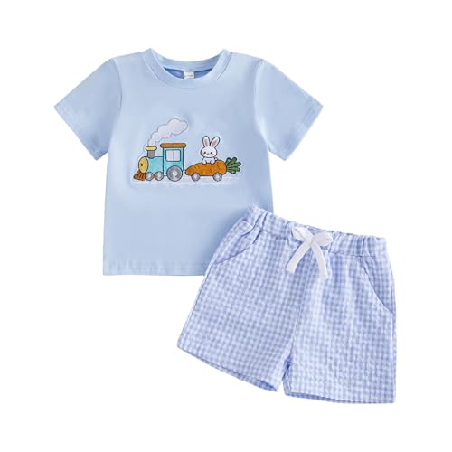 Image of Kavousa Toddler Boy Easter Outfit Baby Boy Bunny Short Sleeve T Shirt And Shorts Set 2 Piece Spring Summer Clothes