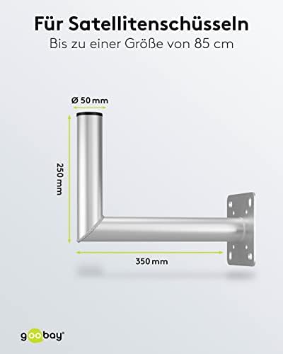 goobay 60503 Sat Wall Mount with Hole for Balcony Mount / Bracket for Satellite Dish up to max. 85 cm / Mast Bracket / Angle Bracket / Wall Bracket / Antenna Bracket with 350 mm Distance from Wall