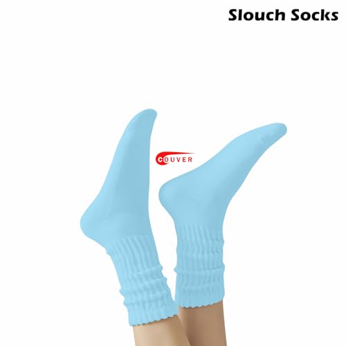 Image of COUVER Womens Scrunched Slouch Socks Soft Cotton Breathable Retro Crew or Knee High, Multiple Colors
