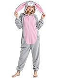 Soyoekbt Adult Onesie Pajamas for Women Animal One-Piece Cartoon Costume Bunny Cosplay for Halloween (Medium) Grey