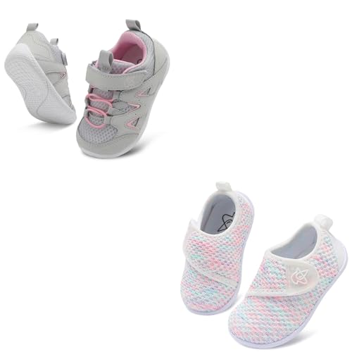 LeIsfIt Baby Boy Girls Shoes First Walking Shoes Lightweight Sneakers GreyPink and Colorful 6-12 Months