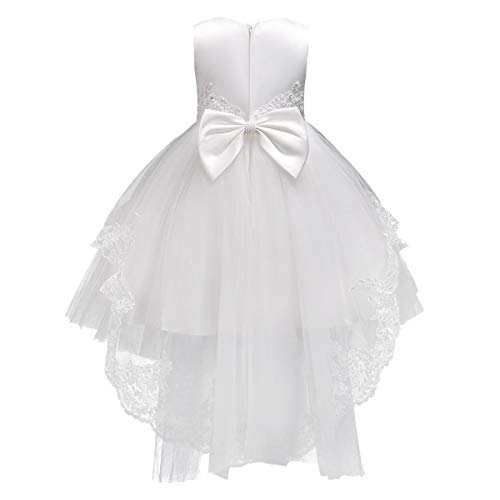 Flower Girls Vintage Overlay Lace Beaded Rhinestone Wedding Tulle Dress Hi Low Communion Party Dance Tutu Gown with Train2