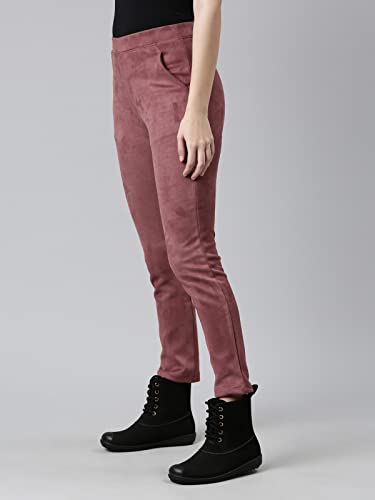 Image of GO COLORS Women Solid Mid Rise Suede Treggings