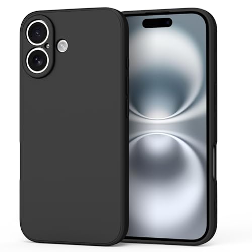 Wanme Cover per iPhone 16 Custodia, Cover Protettivo in Silicone Liquido Premium con Fodera in Microfibra, Protezione Completa, Case Ultra Sottile, Nero