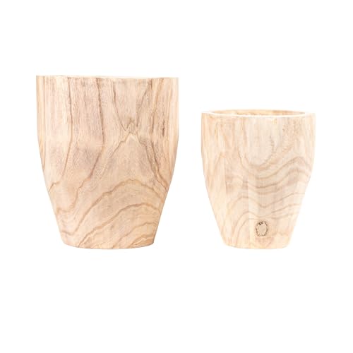 Creative Co-Op Round Paulownia Wood Planters, Natural, Set of 2