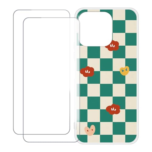 UOGNADGD Compatible con Huawei Honor 70 Lite Funda Personalizada Colorida con 2 Protectores de Pantalla de Cristal Templado – Antigolpes y Antirayaduras (Cuadros Verdes)