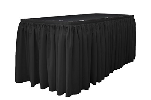 LA Linen Polyester Poplin Table Skirt for Rectangle Tables, Pleat Fabric for Wedding Banquet Trade Show, 14-Foot by 29-Inch Long with 10 L-Clips, Black by LA Linen - Used condition - US$16.70