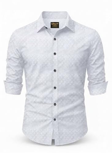 Image of Men's Polycotton Casual Textured Button Down Regular Fit Shirts Long Sleeve Shirt