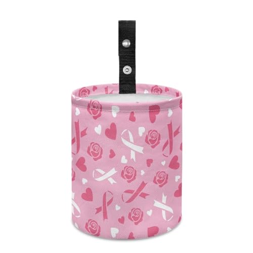 Image of Breast Cancer Pink Ribbon Car Trash Bag, Car Trash Can - Cute, Portable, Collapsible for Back Seat, Floor, or Hanging Headrest Waste Basket